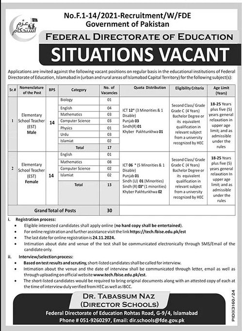 Advertisement of Elementary School Teacher Jobs 2024