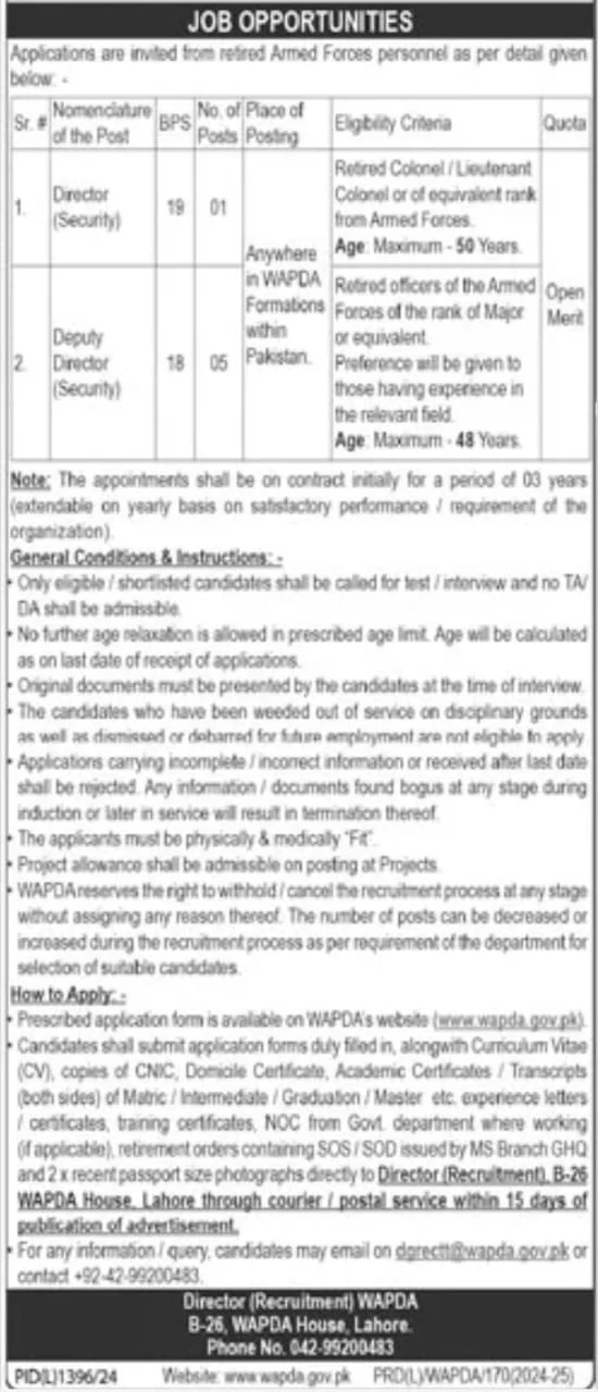 Jobs At Water And Power Development Authority 2024