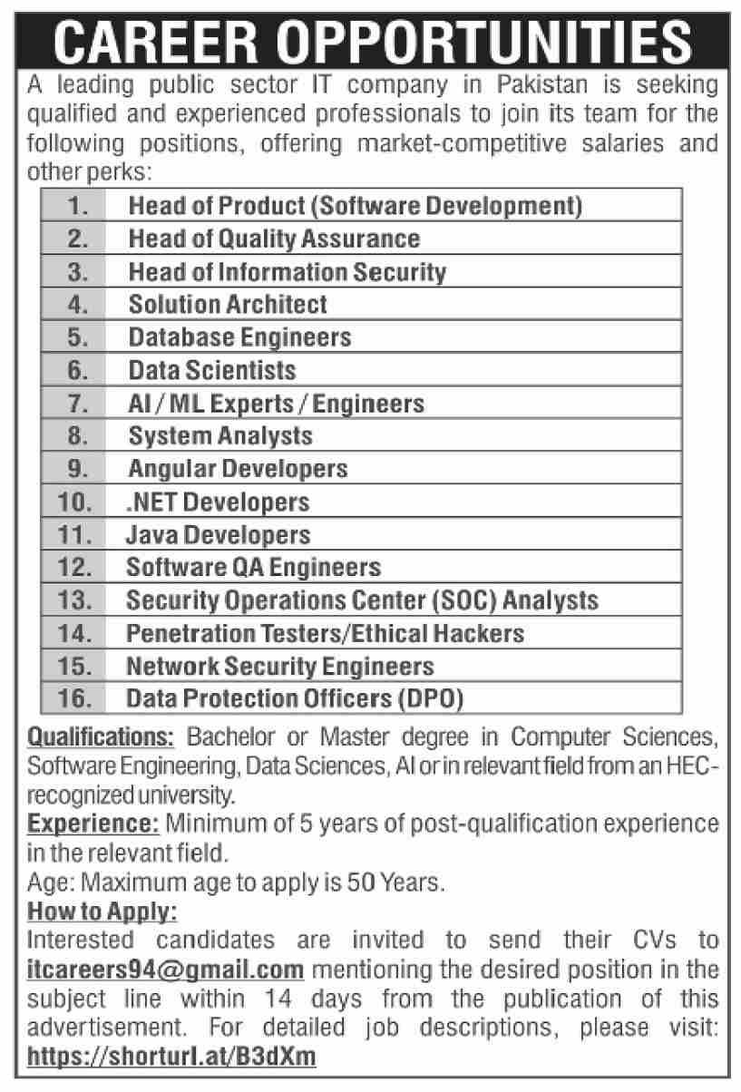 Jobs at Public Sector IT Company Advertisement