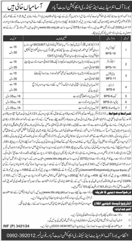 BISE Abbottabad Jobs 2024