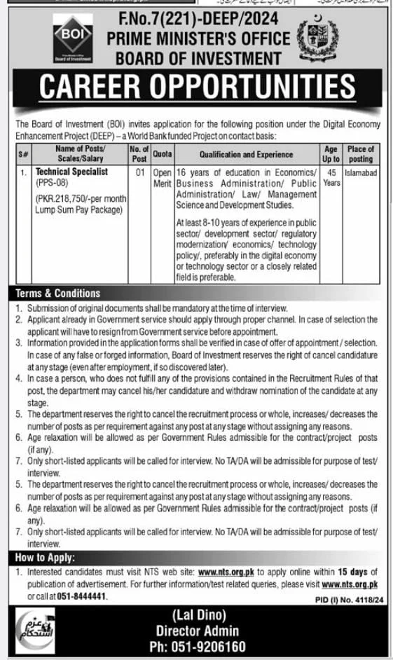  BOI Jobs 2025 - Board Of Investment Jobs