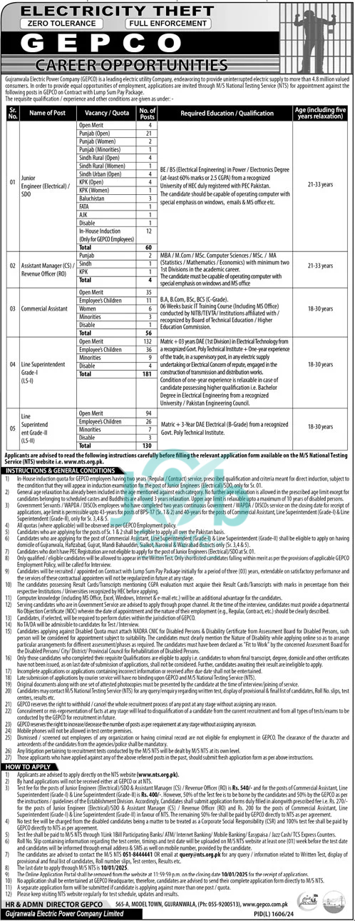 Gujranwala Electric Power Company GEPCO Careers 2025 Advertisement