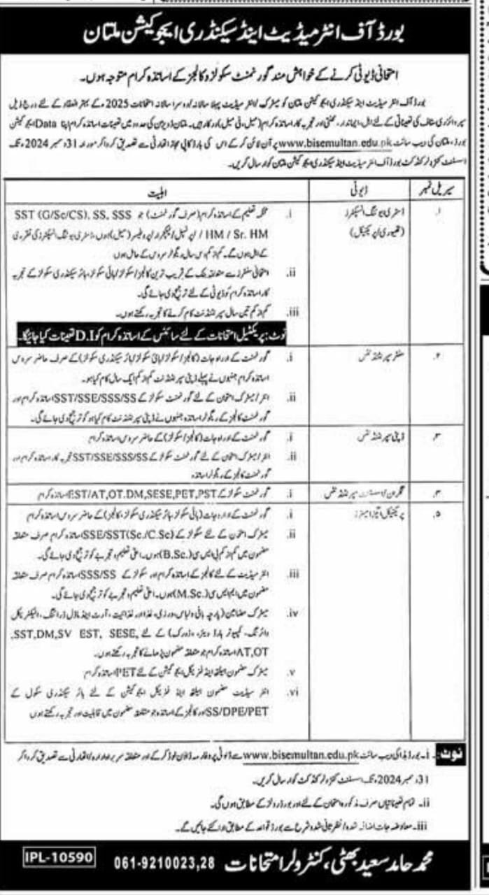 Jobs at Board of Intermediate and Secondary Education 2024 Advertisement