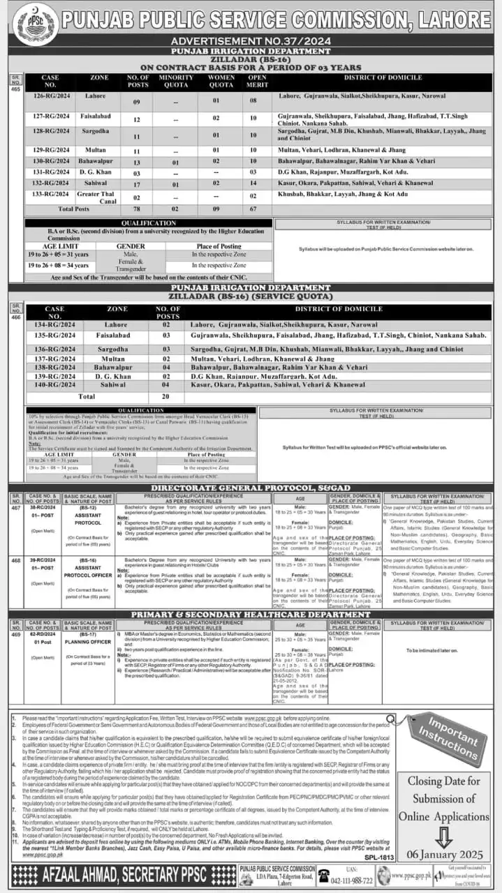 Jobs at PPSC Advertisement No 372024 Advertisement