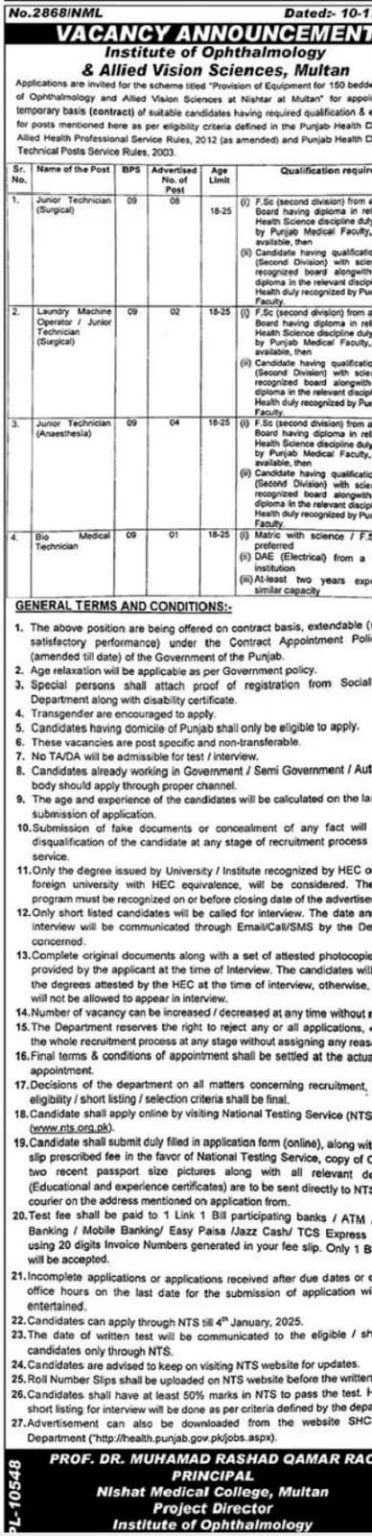 Nishat Medical College Multan Jobs 2024