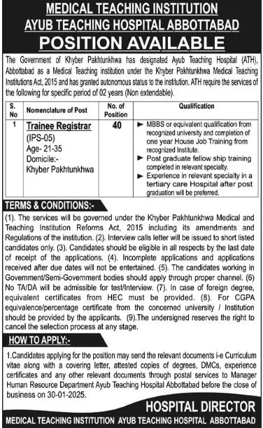 Ayub Teaching Hospital ATH Jobs 2025 Advertisement