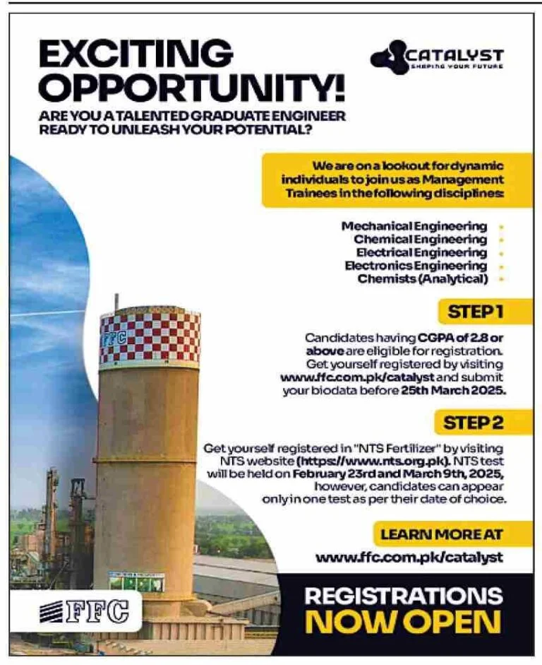 FFC Catalyst Management Trainee Engineers Program 2025 Advertisement