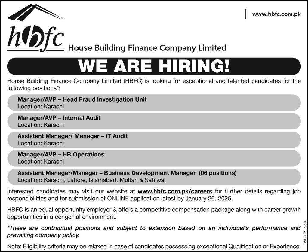House Building Finance Company HBFC Jobs 2025 Advertisement