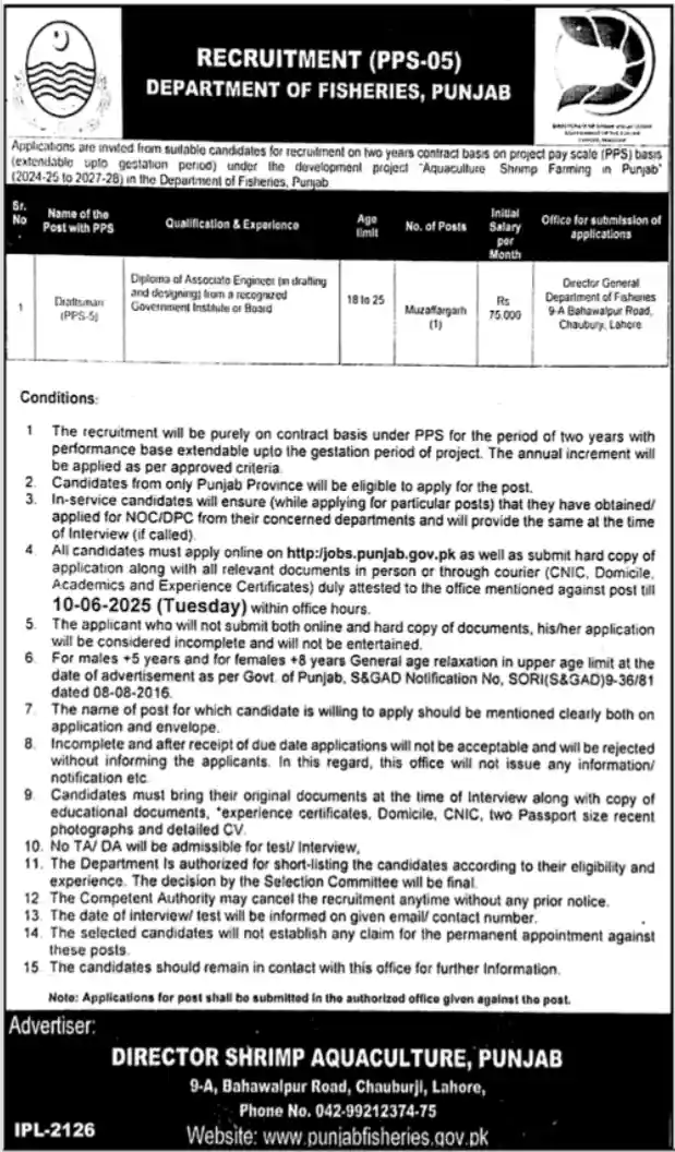 Department Of Fisheries Lahore Jobs 2025 Today Advertisement