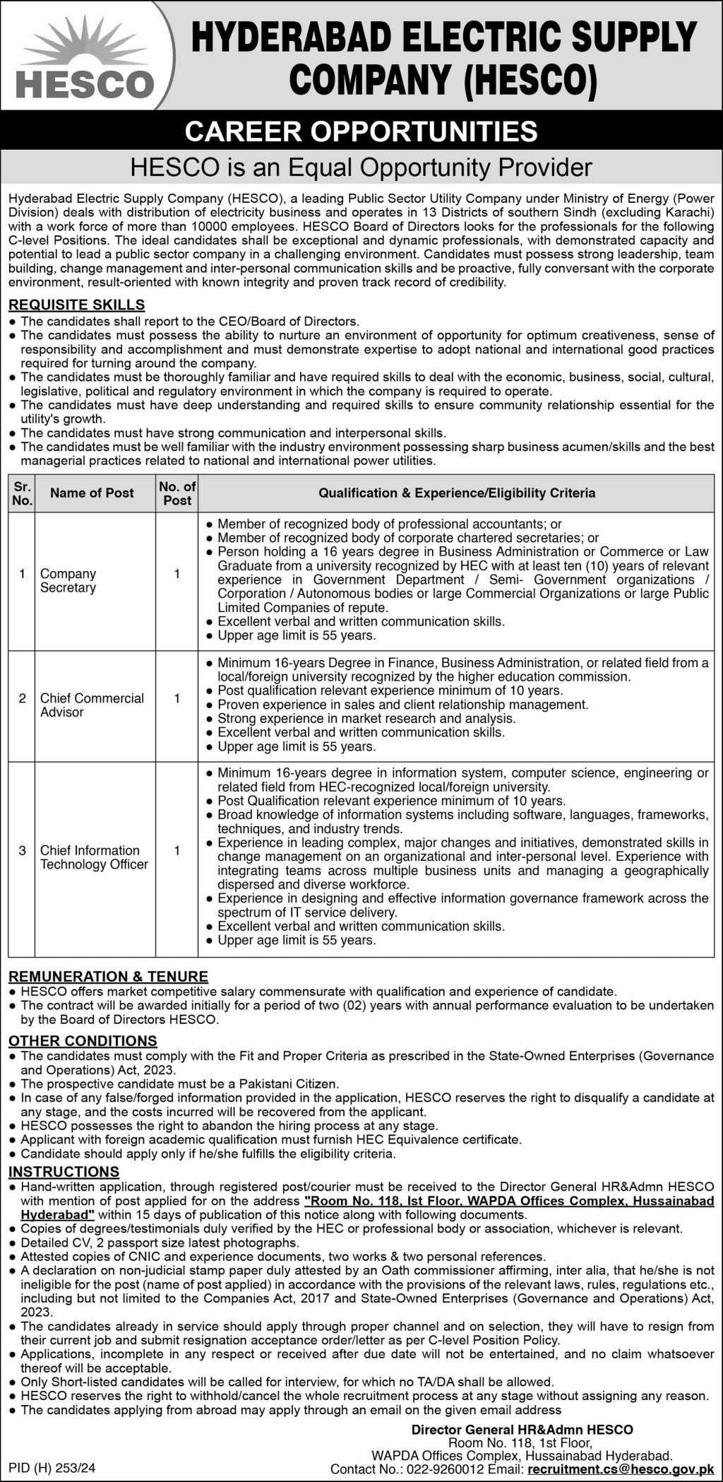 Latest HESCO Jobs 2025 Advertisement