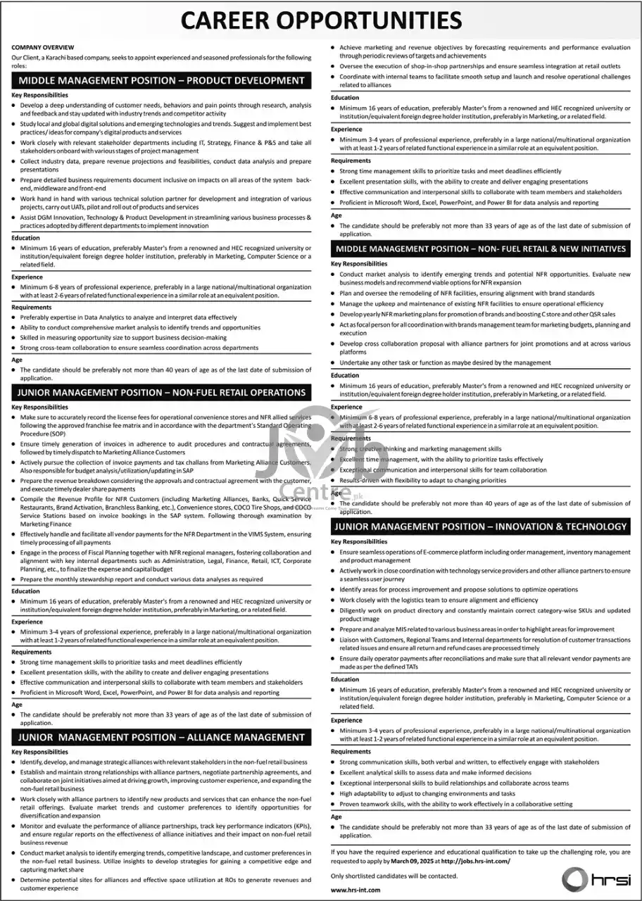 Human Resource Solution International HRSI Jobs 2025 Latest Advertisement