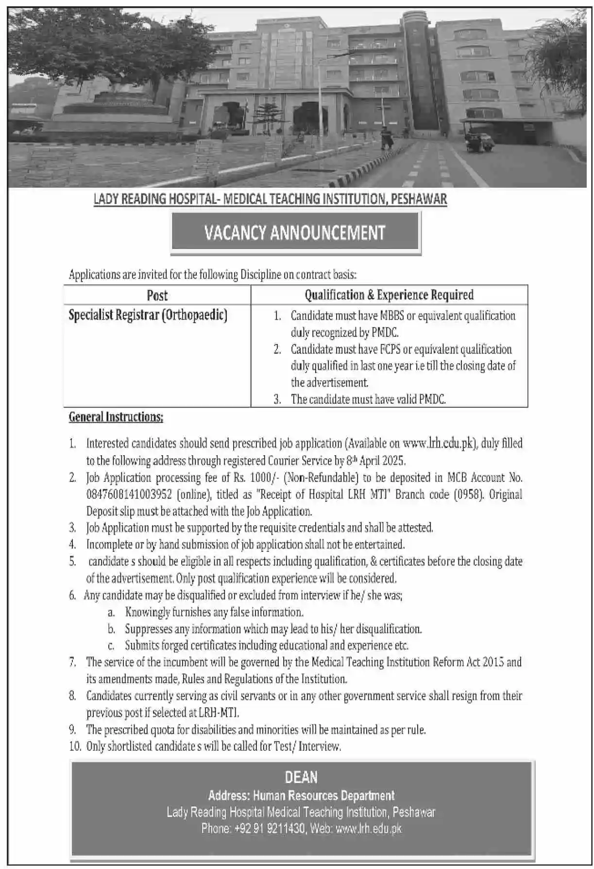 LRH Jobs 2025 Latest Advertisement