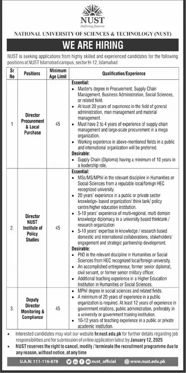 NUST Jobs 2025