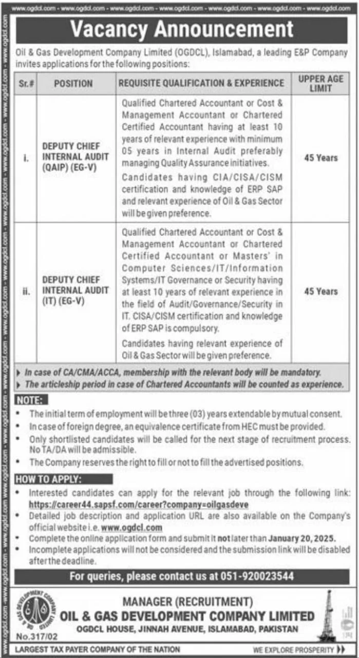 OGDCL Jobs 2024