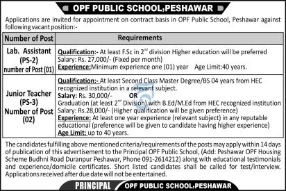 OPF Public School Peshawar Jobs 2025 Advertisement