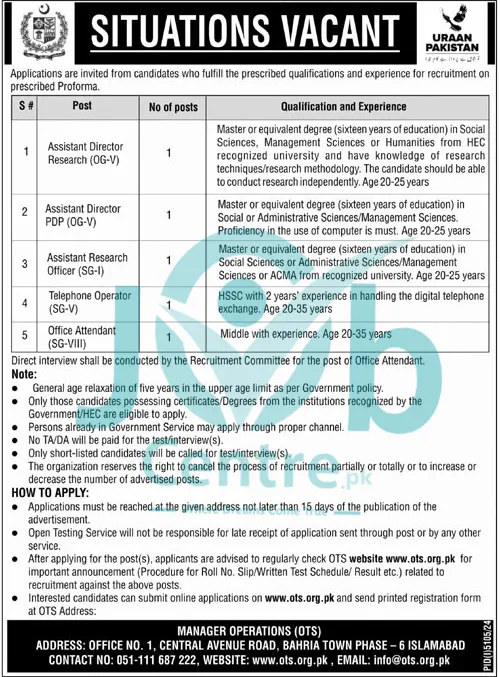 OTS Jobs 2025 Latest Advertisement