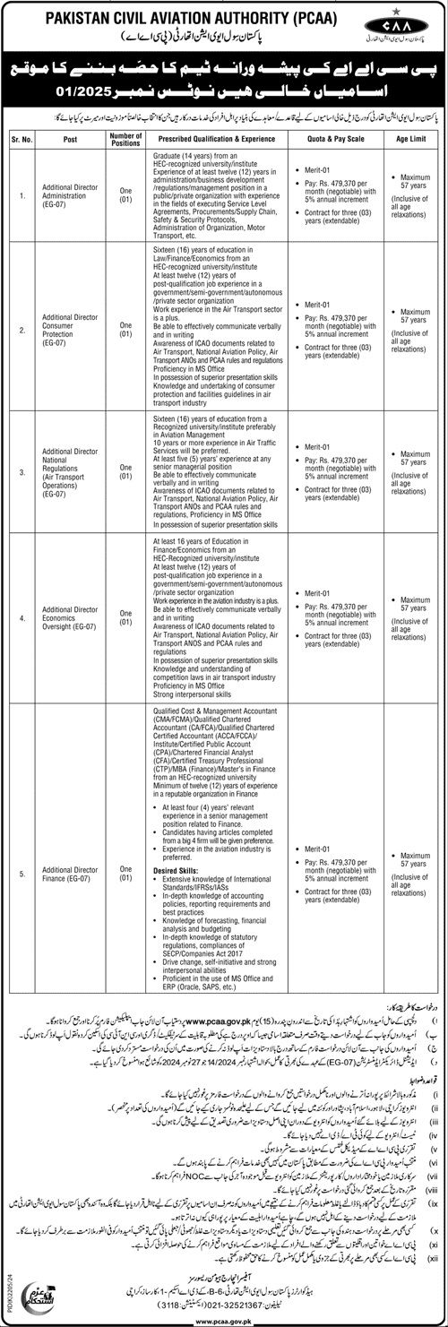 Pakistan Civil Aviation Authority Jobs 2025 Advertisement