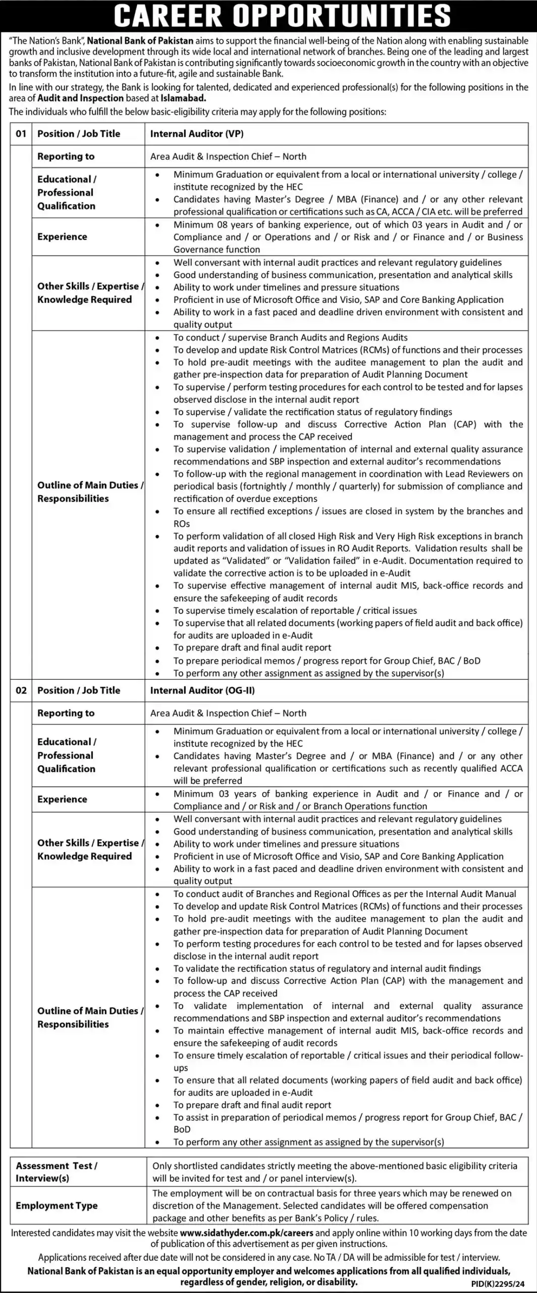 Sidat Hyder NBP Latest Jobs 2025 Advertisement