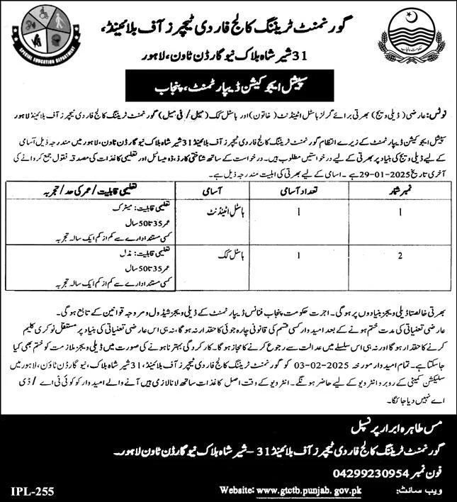 Special Education Department Lahore Jobs 2025 Advertisement