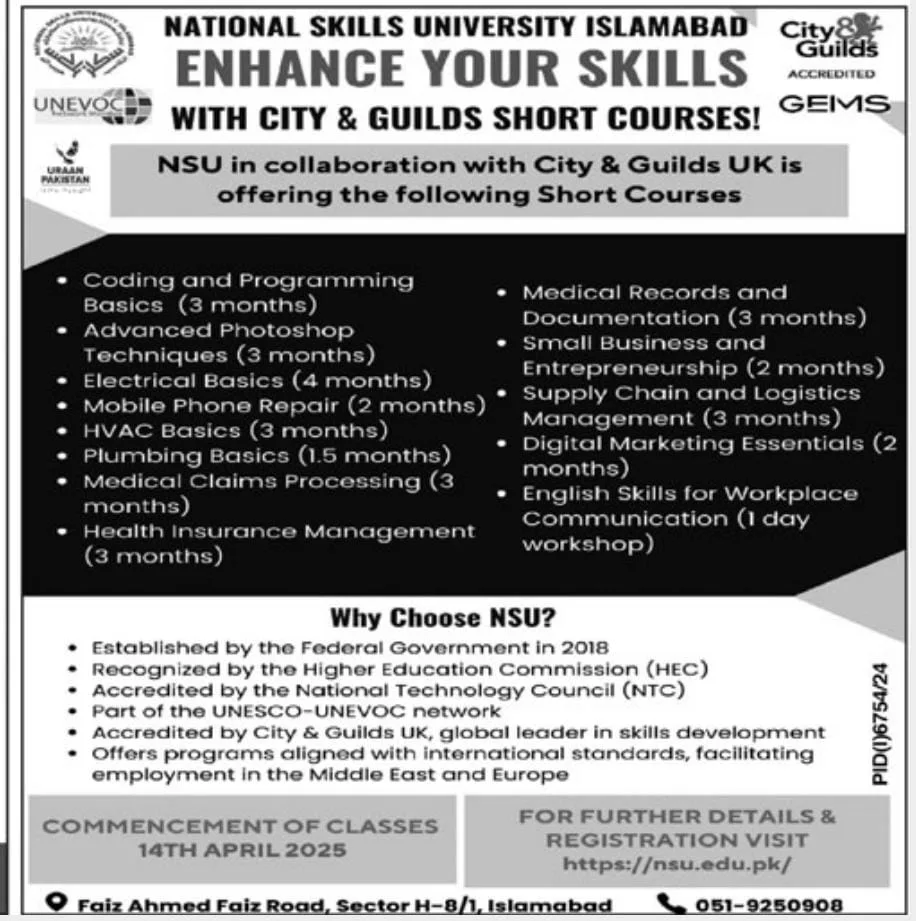National Skills University Jobs 2025 Latest Advertisement