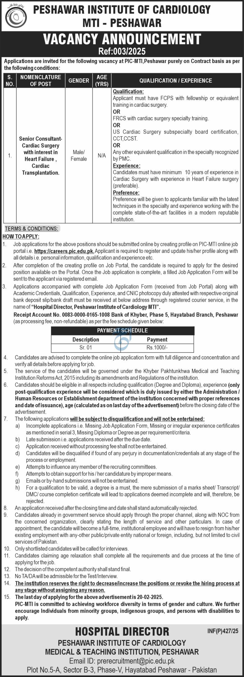 PIC Jobs 2025 Advertisement