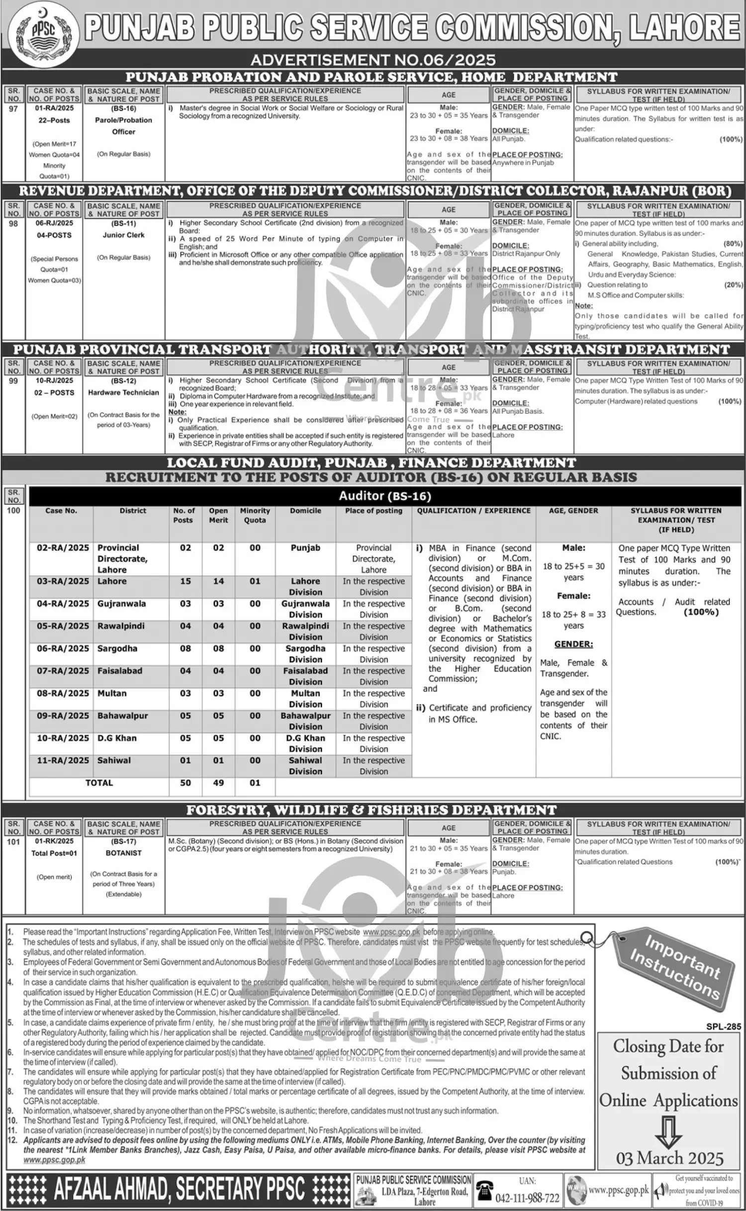 PPSC Advertisement No 06 Jobs 2025