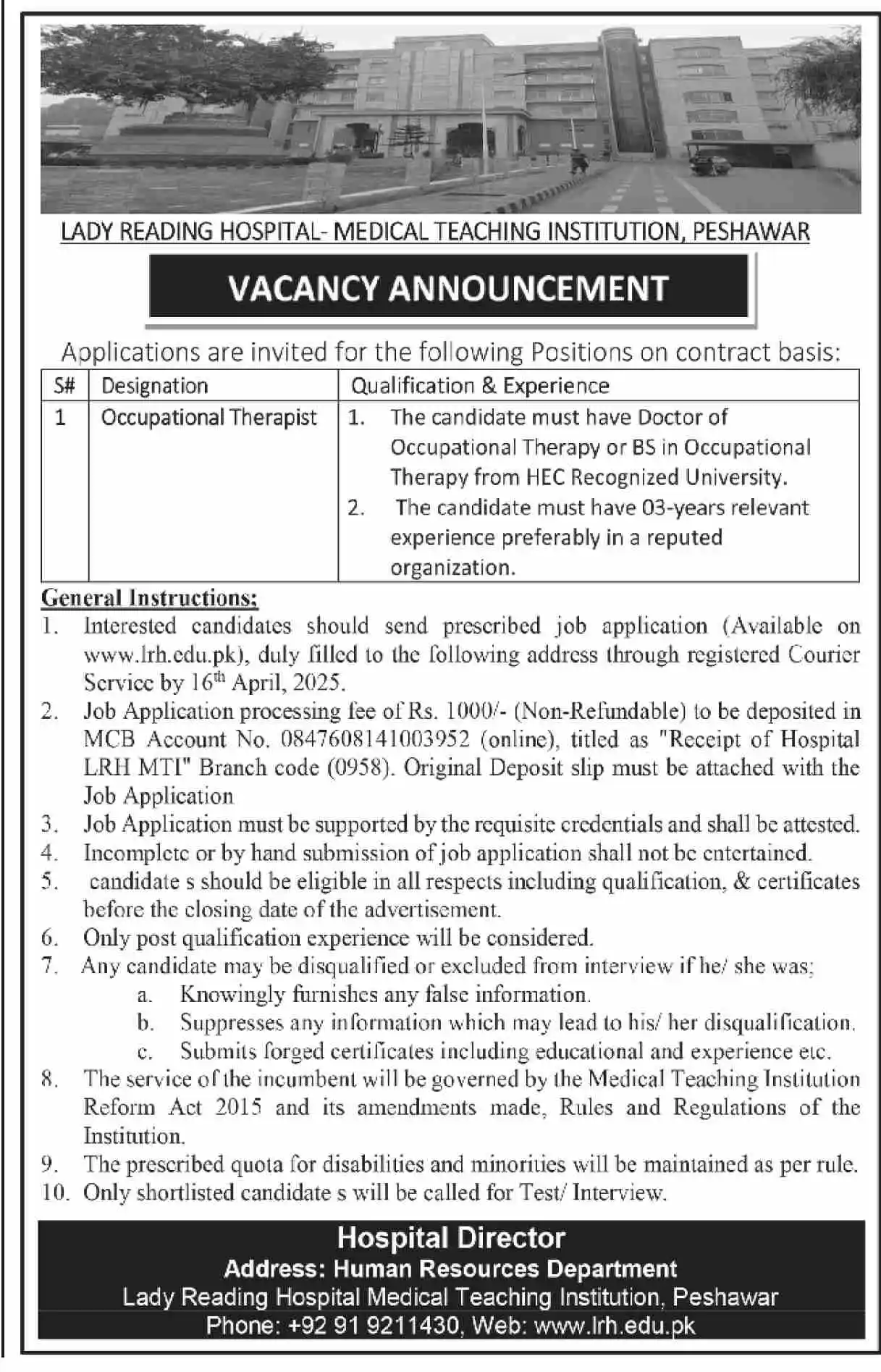 LRH Jobs 2025 Latest Advertisement