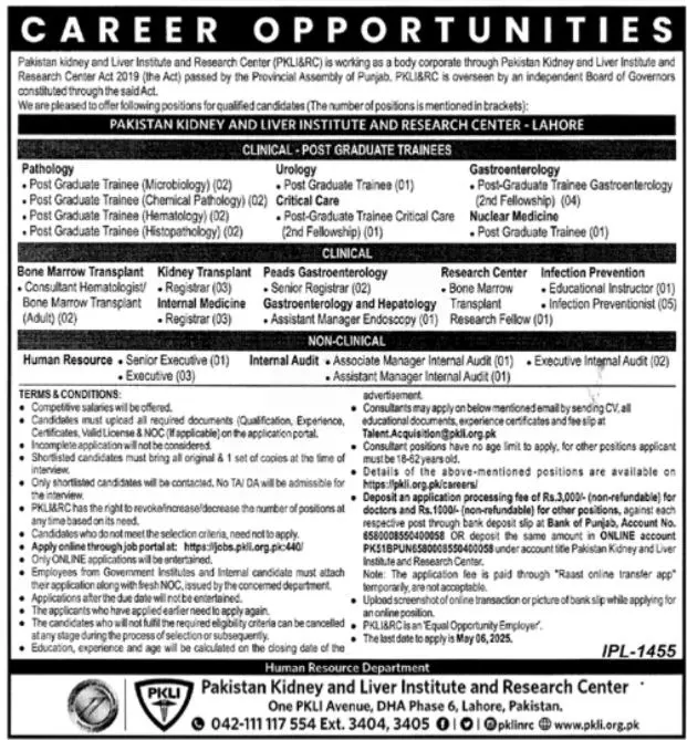 Pakistan Kidney And Liver Institute PKLI Jobs 2025 Latest Advertisement