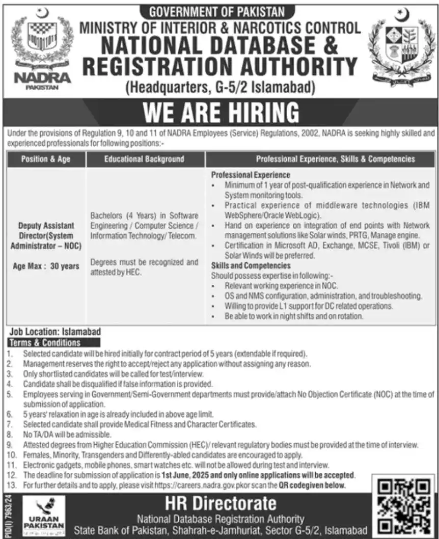 NADRA Jobs Vacancies 2025 Advertisement