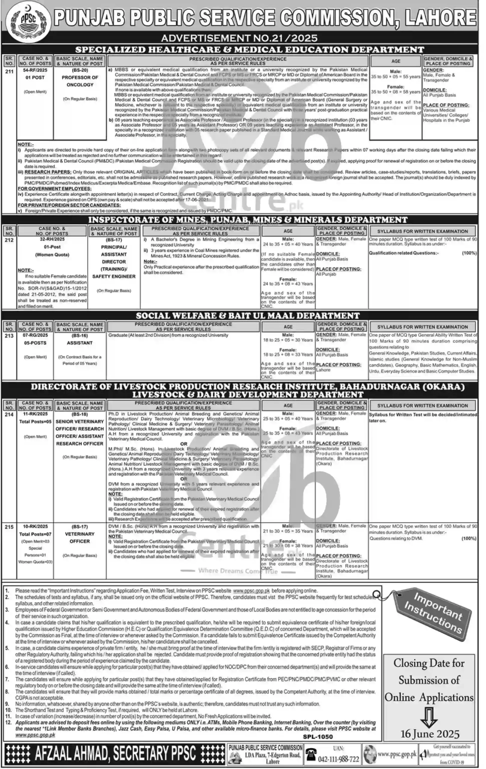 www.ppsc.gov.pk Jobs Online Apply For Latest Advertisement No 21 2025